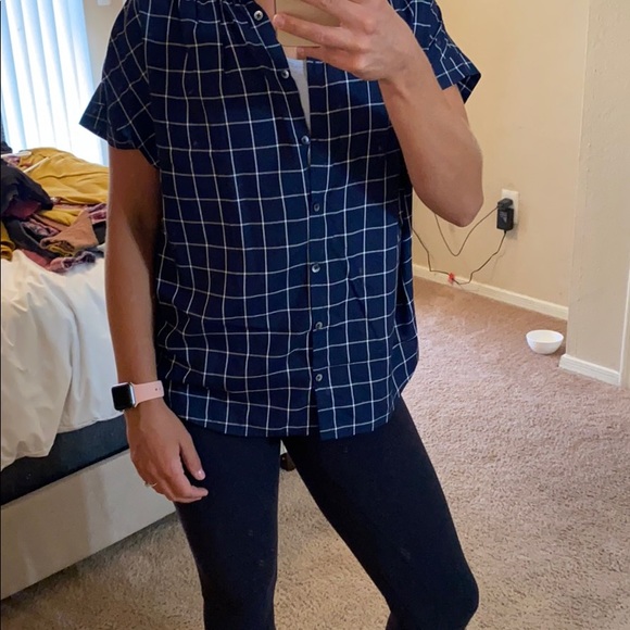Like new! Plaid navy blue short sleeve - Picture 2 of 3